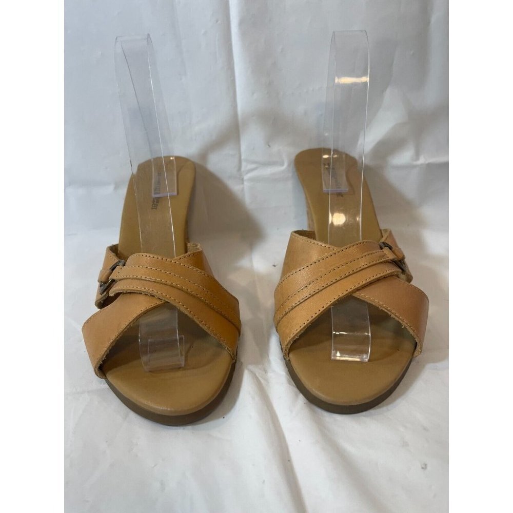 NATURALIZER Womens Brown Slide Sandals Size 9.5  Leather Wedge Heel Open Toe